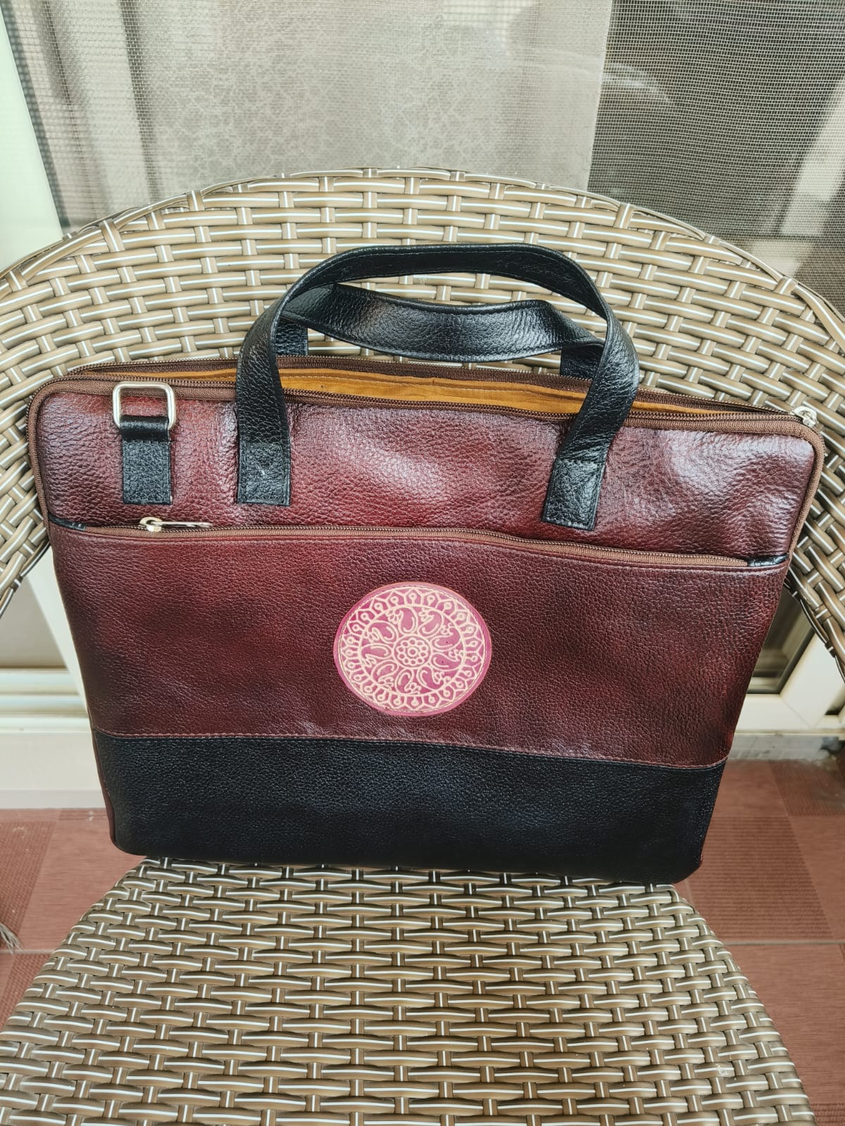 Handcrafter leather laptop bag from Shantiniketan