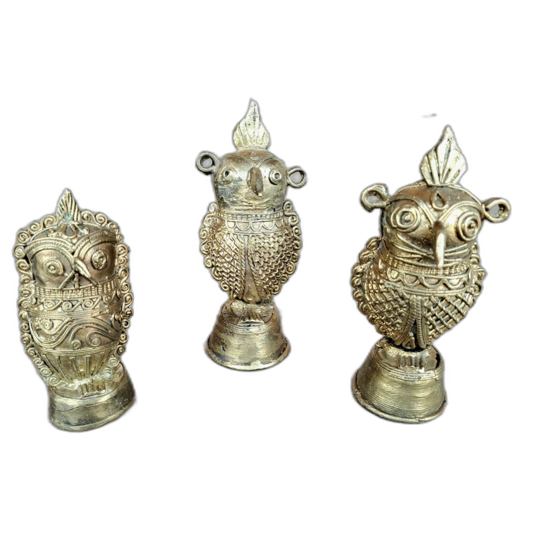 Handmade Dokra Art Metal Lucky Owls